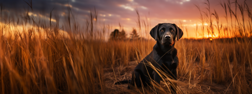 Black Labrador Retriever in a field